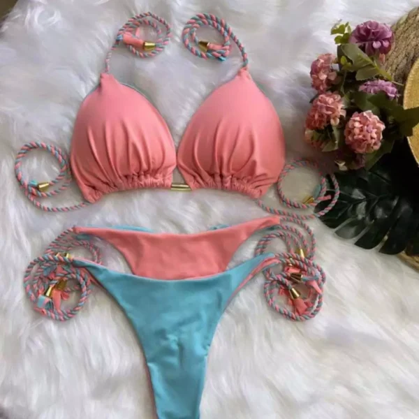 Biquini Dupla Face Empina Bumbum Cortininha Calcinha Rosa