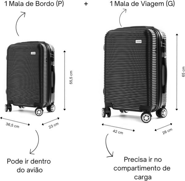 Kit Mala de Viagem Contendo 1 Mala de Bordo 10Kg e 1 Mala de Viagem Grande 23Kg - Image 3