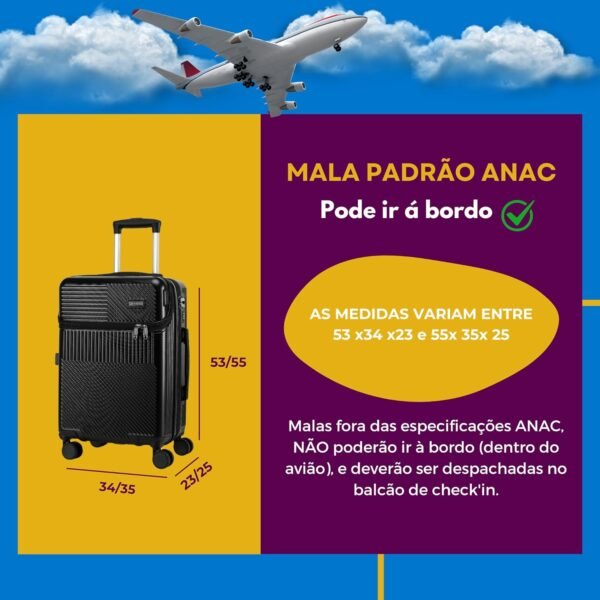 GMTA Mala de Viagem de Bordo 10Kg Expansível Rígida Padrão ANAC - Image 3