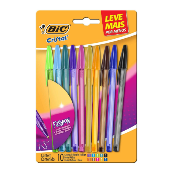 Canetas Coloridas Bic Cristal Fashion 10 Cores Vibrantes