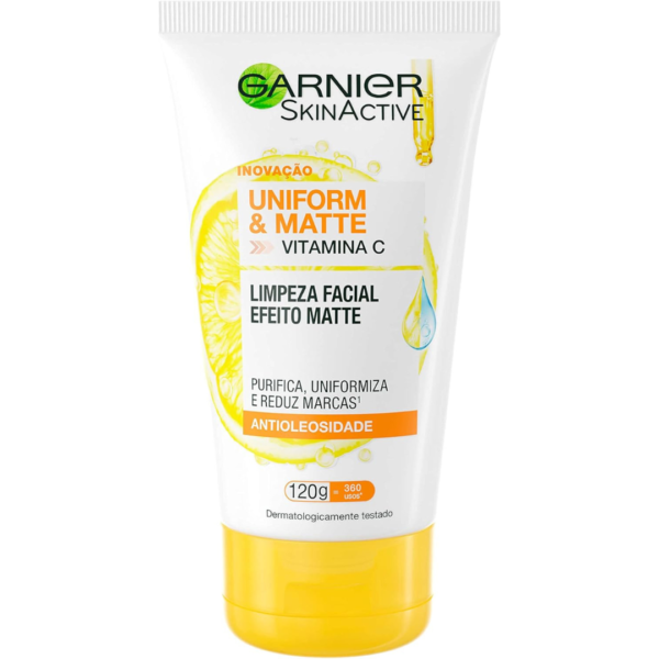 Limpeza Facial Garnier Uniform & Matte Vitamina C Antioleosidade, 120g