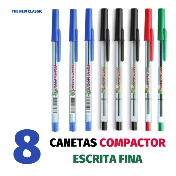 Kit Caneta Compactor Escrita Fina - Azul, Preto, Vermelho, Rosa, Roxa e Verde - Image 3