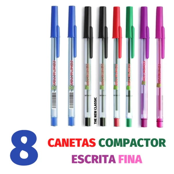 Kit Caneta Compactor Escrita Fina - Azul, Preto, Vermelho, Rosa, Roxa e Verde - Image 4