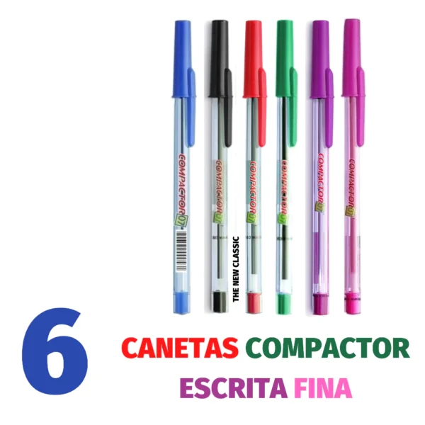 Kit Caneta Compactor Escrita Fina - Azul, Preto, Vermelho, Rosa, Roxa e Verde - Image 6