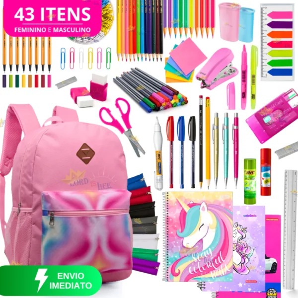 Kit Material Escolar Feminino Completo Mochila Feminina Escolar