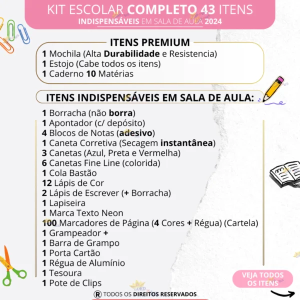 Kit Material Escolar Feminino Completo Mochila Feminina Escolar - Image 3