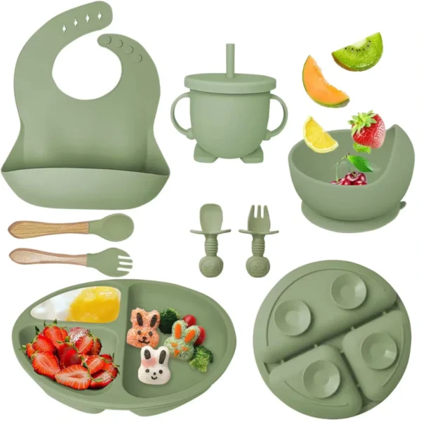 kit 8 Peças Talheres alimentação bebê silicone kit Talheres Infantil